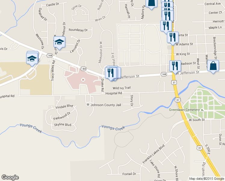 map of restaurants, bars, coffee shops, grocery stores, and more near 1071 Wild Ivy Trail in Franklin