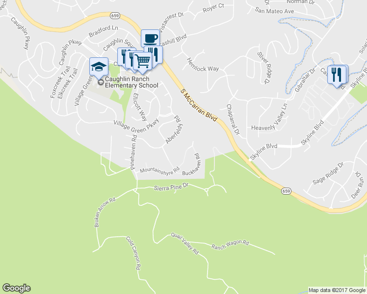 map of restaurants, bars, coffee shops, grocery stores, and more near 4865 Mountainshyre Road in Reno