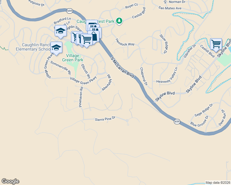 map of restaurants, bars, coffee shops, grocery stores, and more near 4865 Mountainshyre Road in Reno