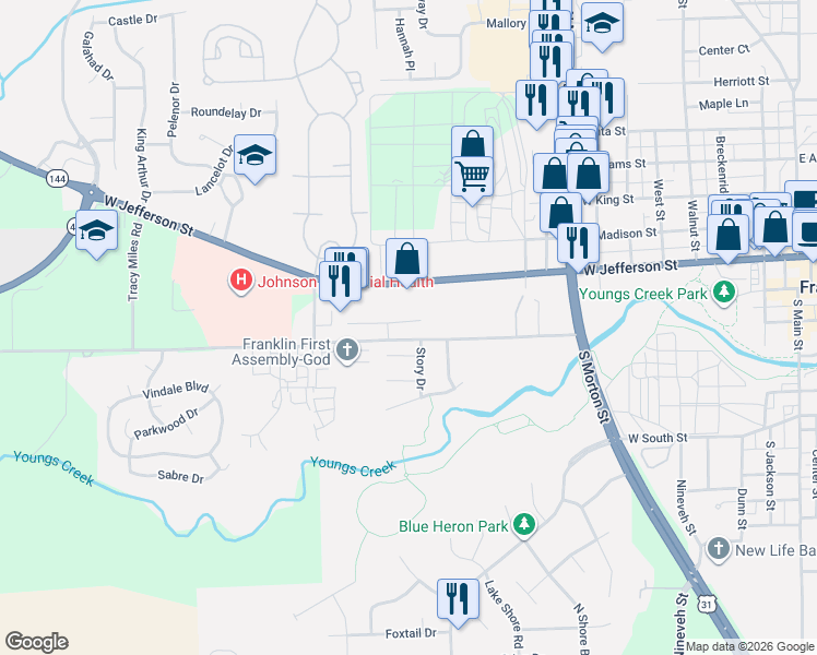 map of restaurants, bars, coffee shops, grocery stores, and more near 1009 Wild Ivy Trail in Franklin
