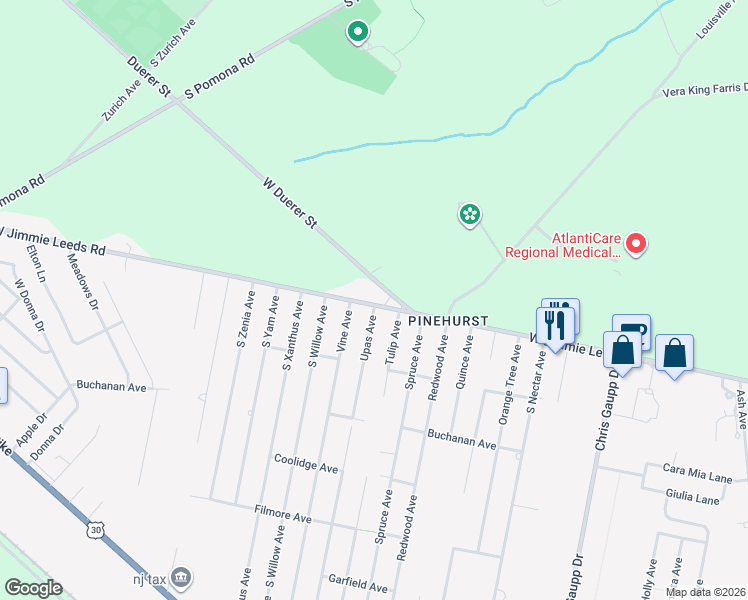 map of restaurants, bars, coffee shops, grocery stores, and more near 104 West Duerer Street in Galloway