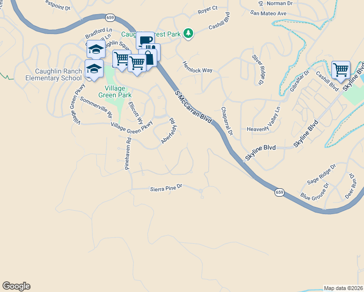 map of restaurants, bars, coffee shops, grocery stores, and more near 4865 Mountainshyre Road in Reno