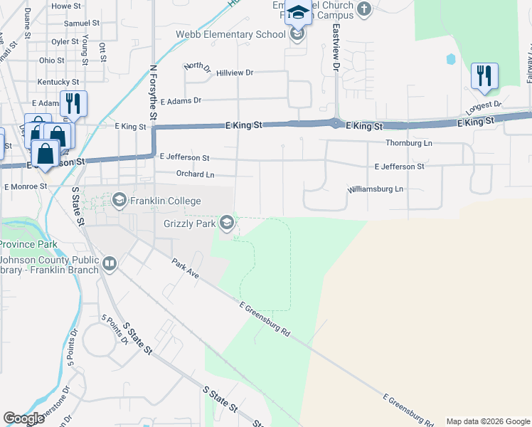 map of restaurants, bars, coffee shops, grocery stores, and more near 25 Morning Drive in Franklin