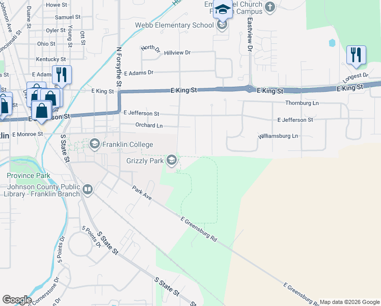 map of restaurants, bars, coffee shops, grocery stores, and more near 25 Morning Drive in Franklin
