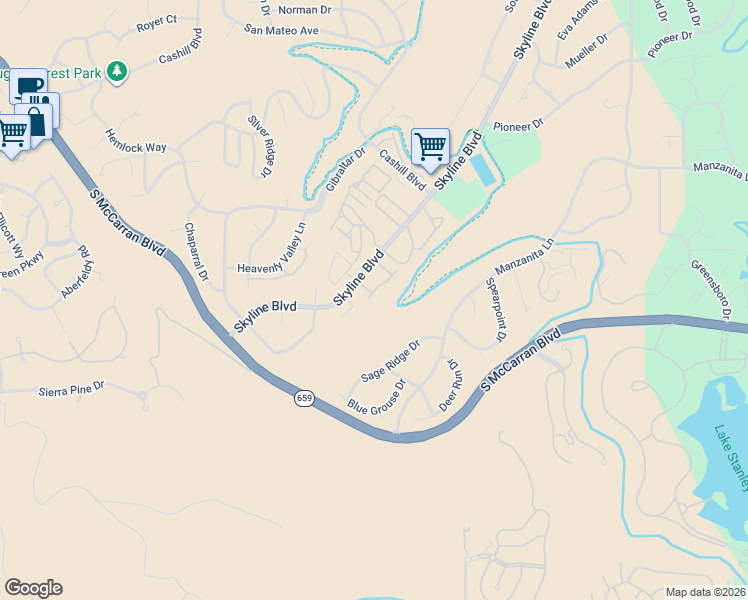 map of restaurants, bars, coffee shops, grocery stores, and more near 3688 Salerno Dr in Reno