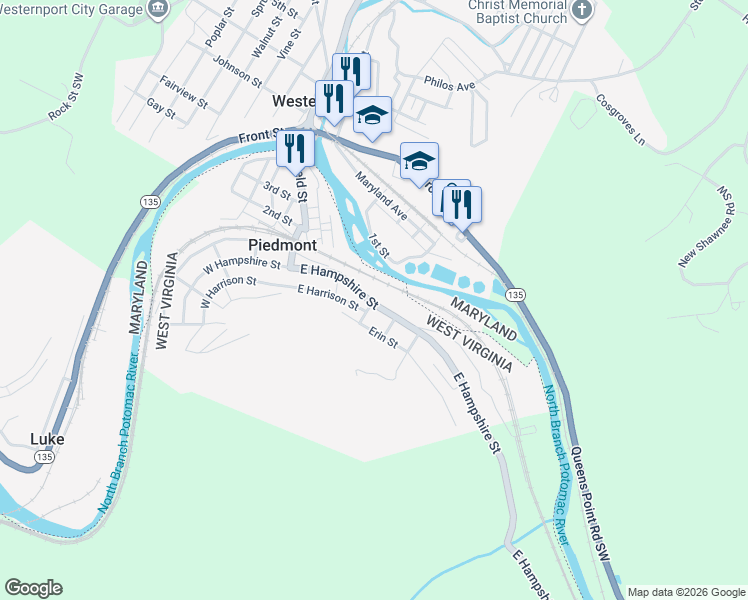 map of restaurants, bars, coffee shops, grocery stores, and more near 82 East Hampshire Street in Piedmont