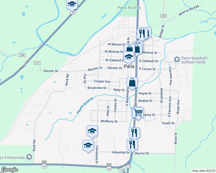 map of restaurants, bars, coffee shops, grocery stores, and more near 401 Pitts Street in Paris