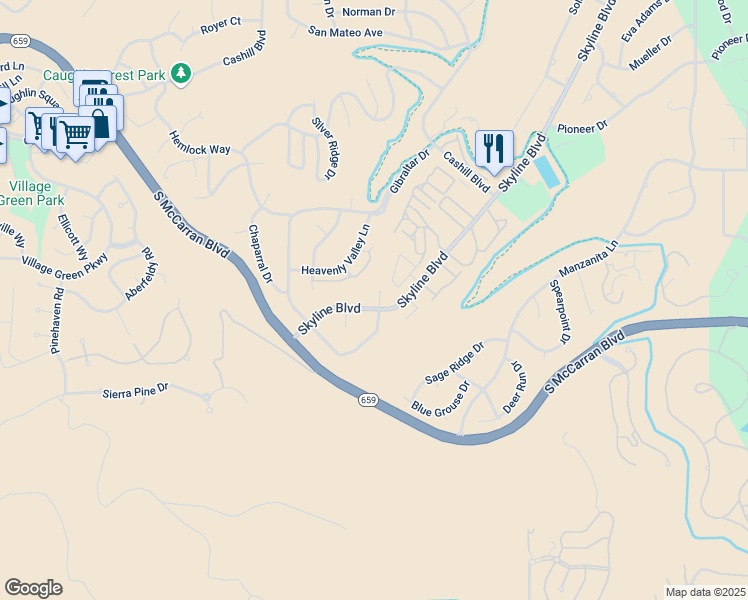 map of restaurants, bars, coffee shops, grocery stores, and more near 3795 Piccadilly Court in Reno
