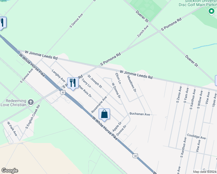 map of restaurants, bars, coffee shops, grocery stores, and more near 254 West Louis Avenue in Egg Harbor City