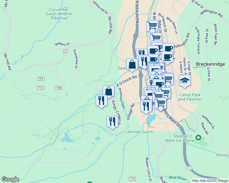 map of restaurants, bars, coffee shops, grocery stores, and more near 575 4 O Clock Road in Dillon