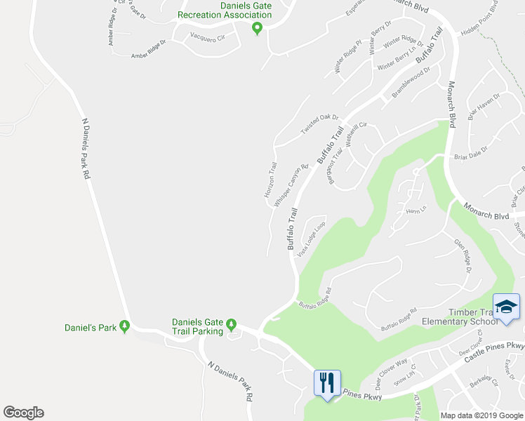 map of restaurants, bars, coffee shops, grocery stores, and more near 13079 Whisper Canyon Road in Castle Pines