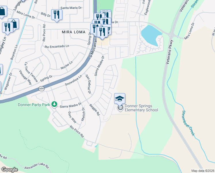 map of restaurants, bars, coffee shops, grocery stores, and more near 4465 Boca Way in Reno