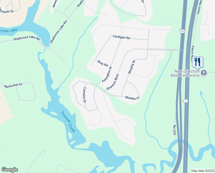 map of restaurants, bars, coffee shops, grocery stores, and more near 144 Shannon Boulevard in Middletown