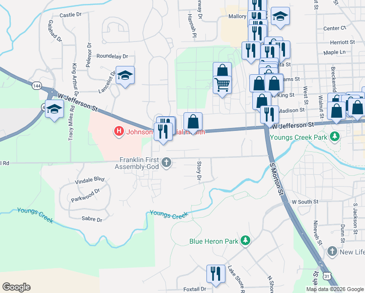 map of restaurants, bars, coffee shops, grocery stores, and more near 1053 Wild Ivy Trail in Franklin