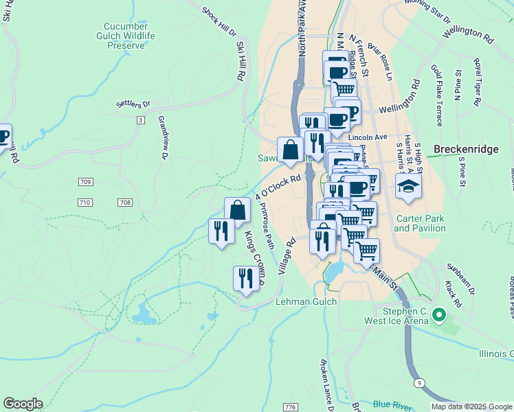 map of restaurants, bars, coffee shops, grocery stores, and more near 575 4 O Clock Road in Dillon