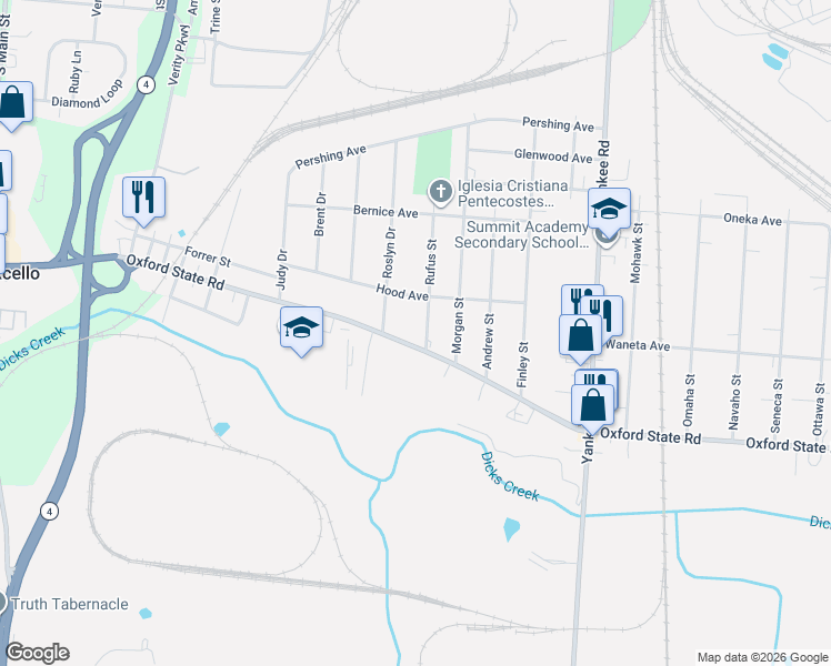 map of restaurants, bars, coffee shops, grocery stores, and more near 1425 Oxford State Road in Middletown