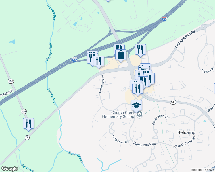 map of restaurants, bars, coffee shops, grocery stores, and more near 1403 Golden Rod Court in Belcamp