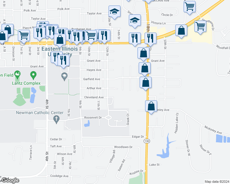map of restaurants, bars, coffee shops, grocery stores, and more near Cleveland Avenue in Charleston
