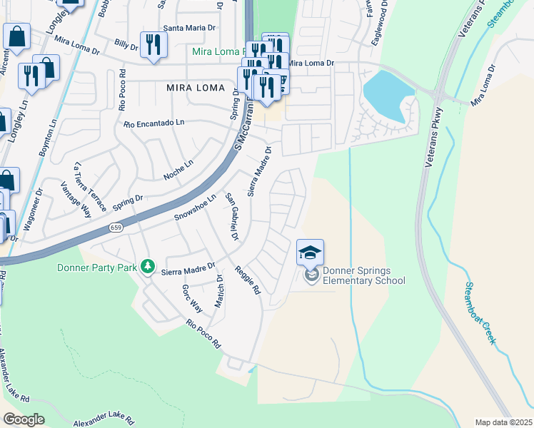 map of restaurants, bars, coffee shops, grocery stores, and more near 4465 Boca Way in Reno