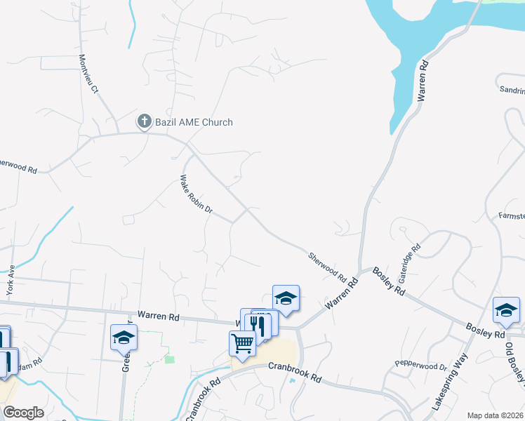 map of restaurants, bars, coffee shops, grocery stores, and more near 500 Sherwood Road in Cockeysville