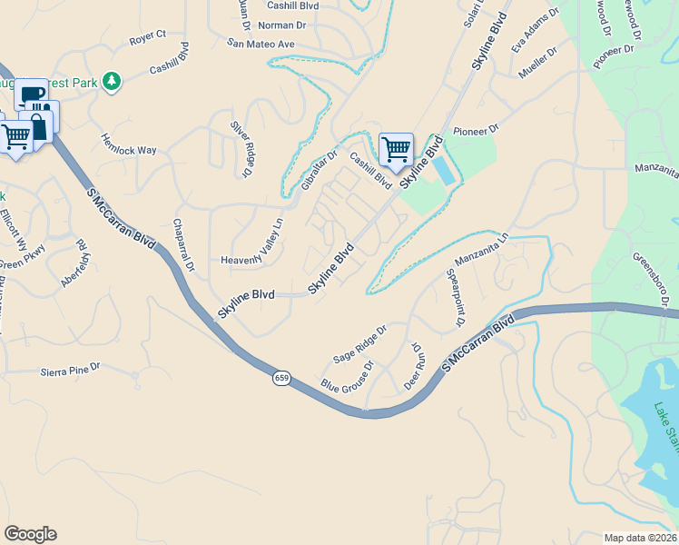 map of restaurants, bars, coffee shops, grocery stores, and more near 3688 Salerno Drive in Reno