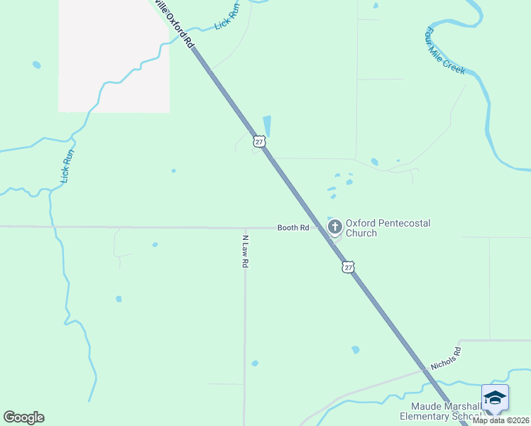 map of restaurants, bars, coffee shops, grocery stores, and more near 4747 Booth Road in Oxford