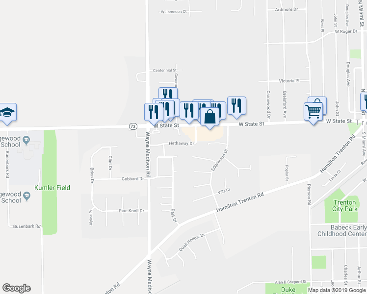 map of restaurants, bars, coffee shops, grocery stores, and more near 905 Hathaway Drive in Trenton