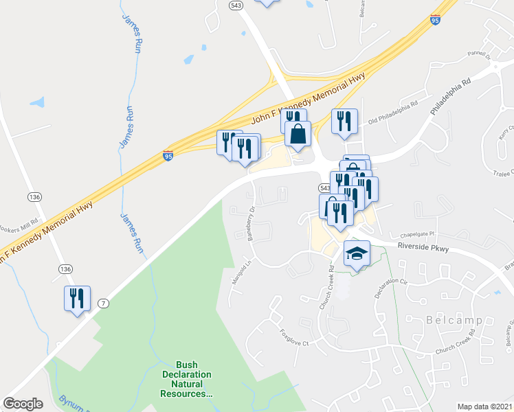 map of restaurants, bars, coffee shops, grocery stores, and more near 1409 Golden Rod Court in Belcamp