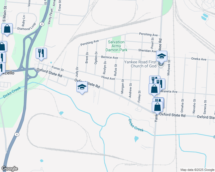 map of restaurants, bars, coffee shops, grocery stores, and more near 1420 Hood Avenue in Middletown