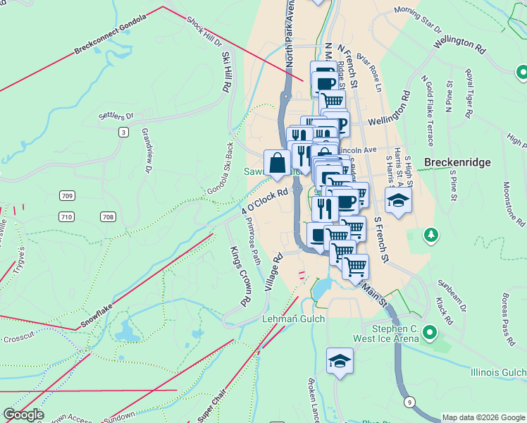 map of restaurants, bars, coffee shops, grocery stores, and more near in Breckenridge