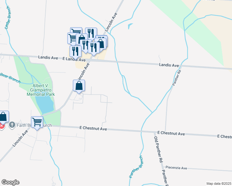 map of restaurants, bars, coffee shops, grocery stores, and more near 3925 East Landis Avenue in Vineland