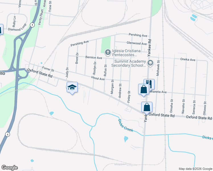 map of restaurants, bars, coffee shops, grocery stores, and more near 3200 Morgan Street in Middletown