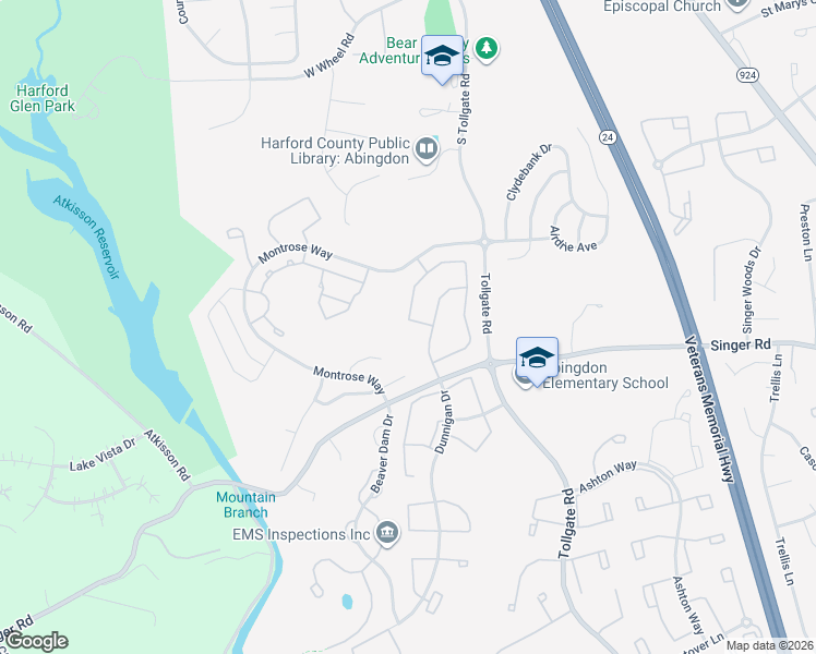 map of restaurants, bars, coffee shops, grocery stores, and more near 519 Kirkcaldy Way in Abingdon