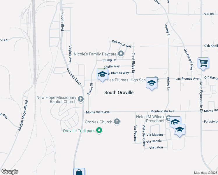 map of restaurants, bars, coffee shops, grocery stores, and more near 2255 Las Plumas Avenue in Oroville