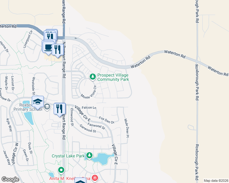 map of restaurants, bars, coffee shops, grocery stores, and more near 9617 Bighorn Way in Littleton