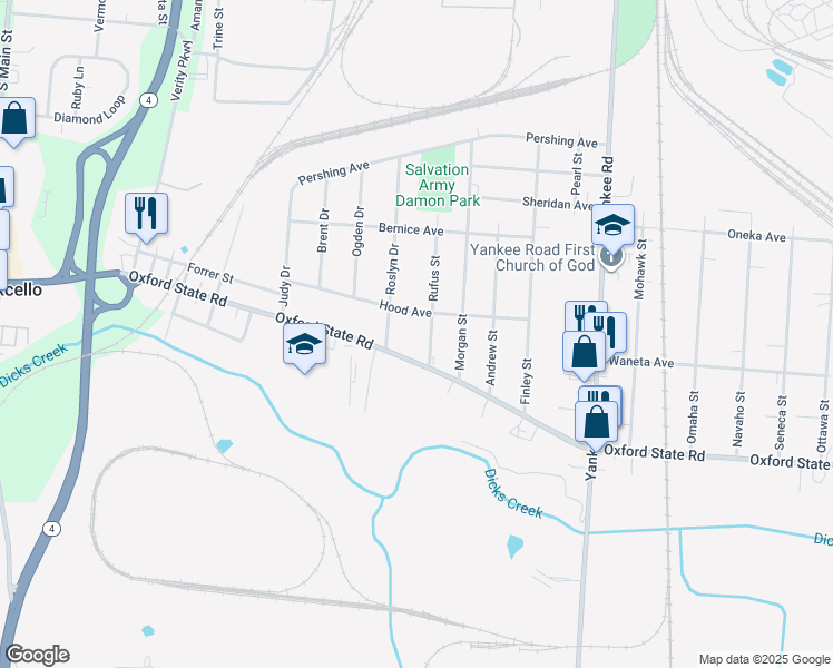 map of restaurants, bars, coffee shops, grocery stores, and more near 1420 Hood Avenue in Middletown