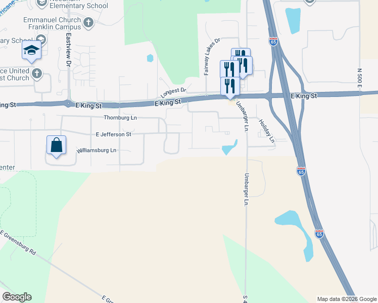 map of restaurants, bars, coffee shops, grocery stores, and more near 421 Reagan Circle in Franklin
