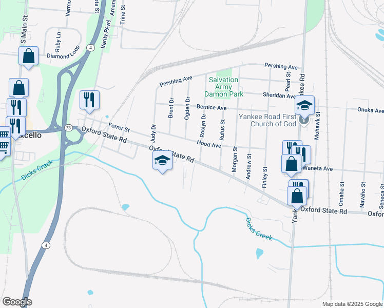 map of restaurants, bars, coffee shops, grocery stores, and more near 1408 Hood Avenue in Middletown