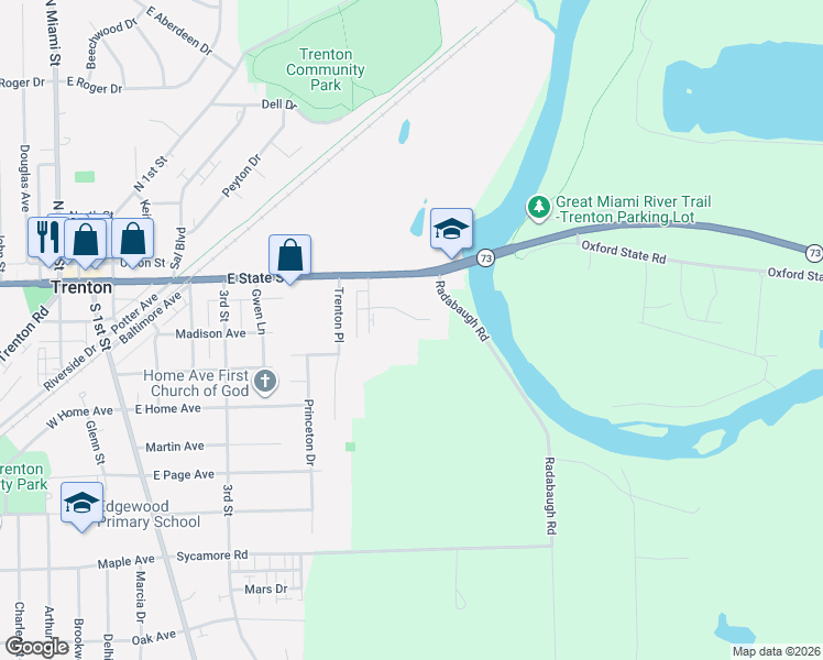 map of restaurants, bars, coffee shops, grocery stores, and more near 705 Nathan Drive in Trenton