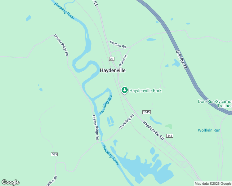 map of restaurants, bars, coffee shops, grocery stores, and more near 16761 Watkins Road in Haydenville