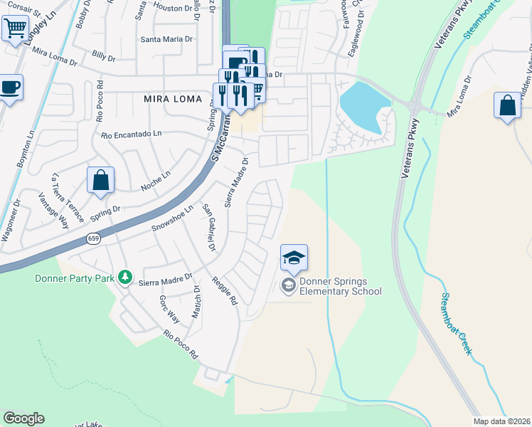 map of restaurants, bars, coffee shops, grocery stores, and more near 4465 Boca Way in Reno