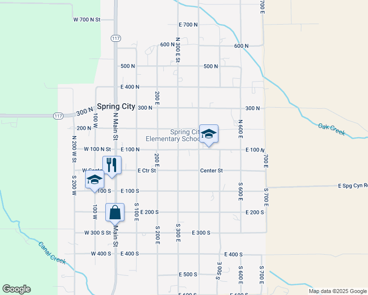 map of restaurants, bars, coffee shops, grocery stores, and more near 126 North 300 East Street in Spring City