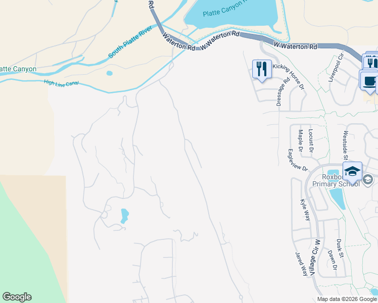 map of restaurants, bars, coffee shops, grocery stores, and more near 8145 Raphael Lane in Littleton
