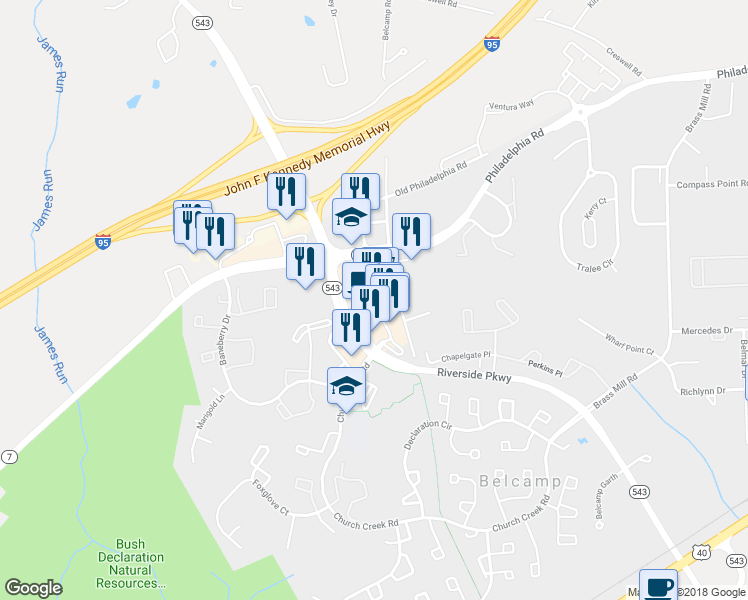 map of restaurants, bars, coffee shops, grocery stores, and more near 1321 Riverside Pkwy in Riverside