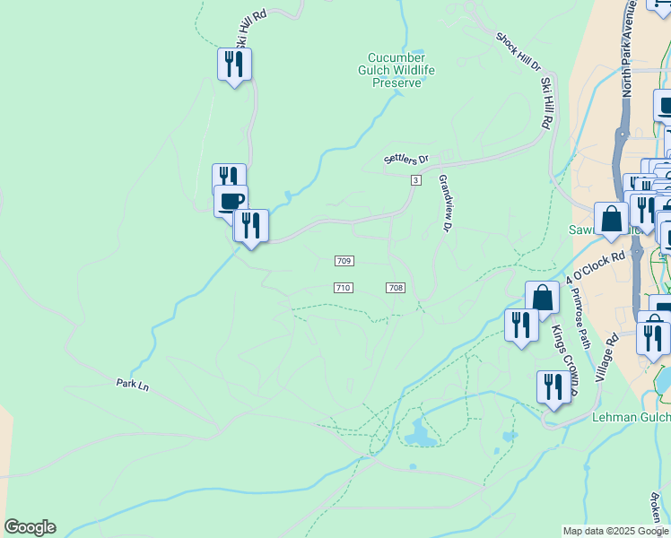 map of restaurants, bars, coffee shops, grocery stores, and more near 112 County Road 709 in Breckenridge