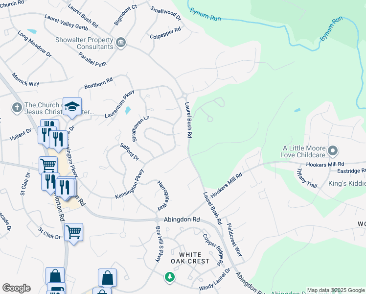 map of restaurants, bars, coffee shops, grocery stores, and more near 2954 Burnt Oak Court in Abingdon
