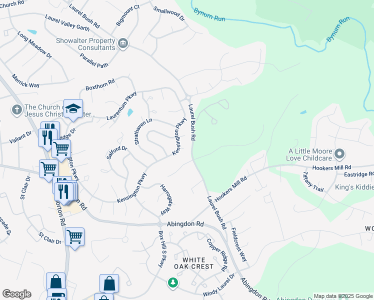 map of restaurants, bars, coffee shops, grocery stores, and more near 2954 Burnt Oak Court in Abingdon