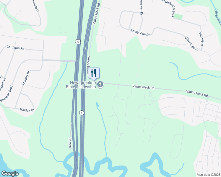 map of restaurants, bars, coffee shops, grocery stores, and more near 650 Vance Neck Road in Middletown