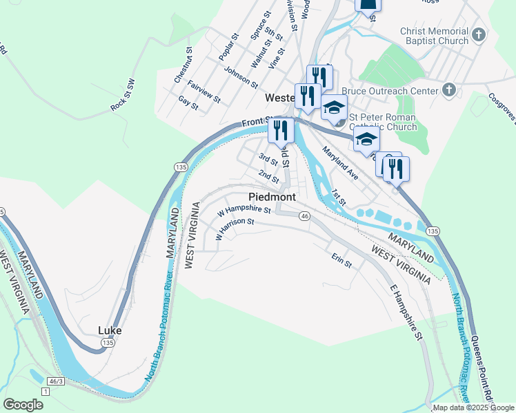 map of restaurants, bars, coffee shops, grocery stores, and more near in Piedmont