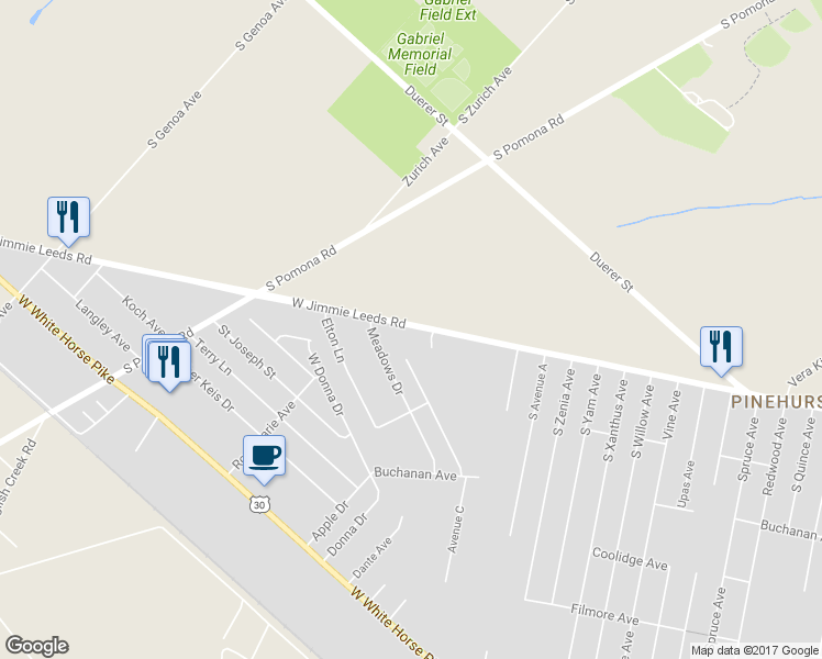 map of restaurants, bars, coffee shops, grocery stores, and more near 222 West Jimmie Leeds Road in Galloway